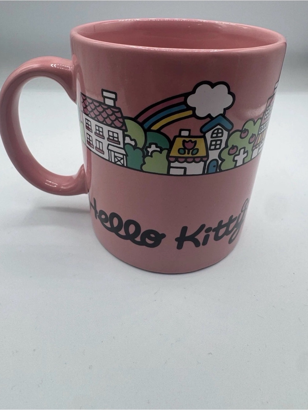 Hello Kitty City Background Pink 16oz Ceramic Mug Pink
